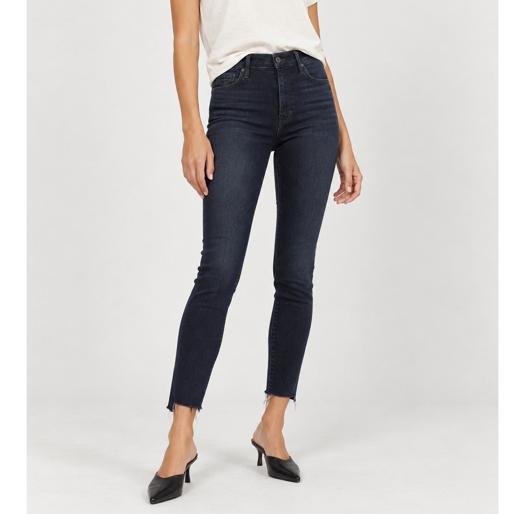 Mother The Stunner Zip Skinny Jeans Women's Size 25 High Rise Raw Hem Dark Wash